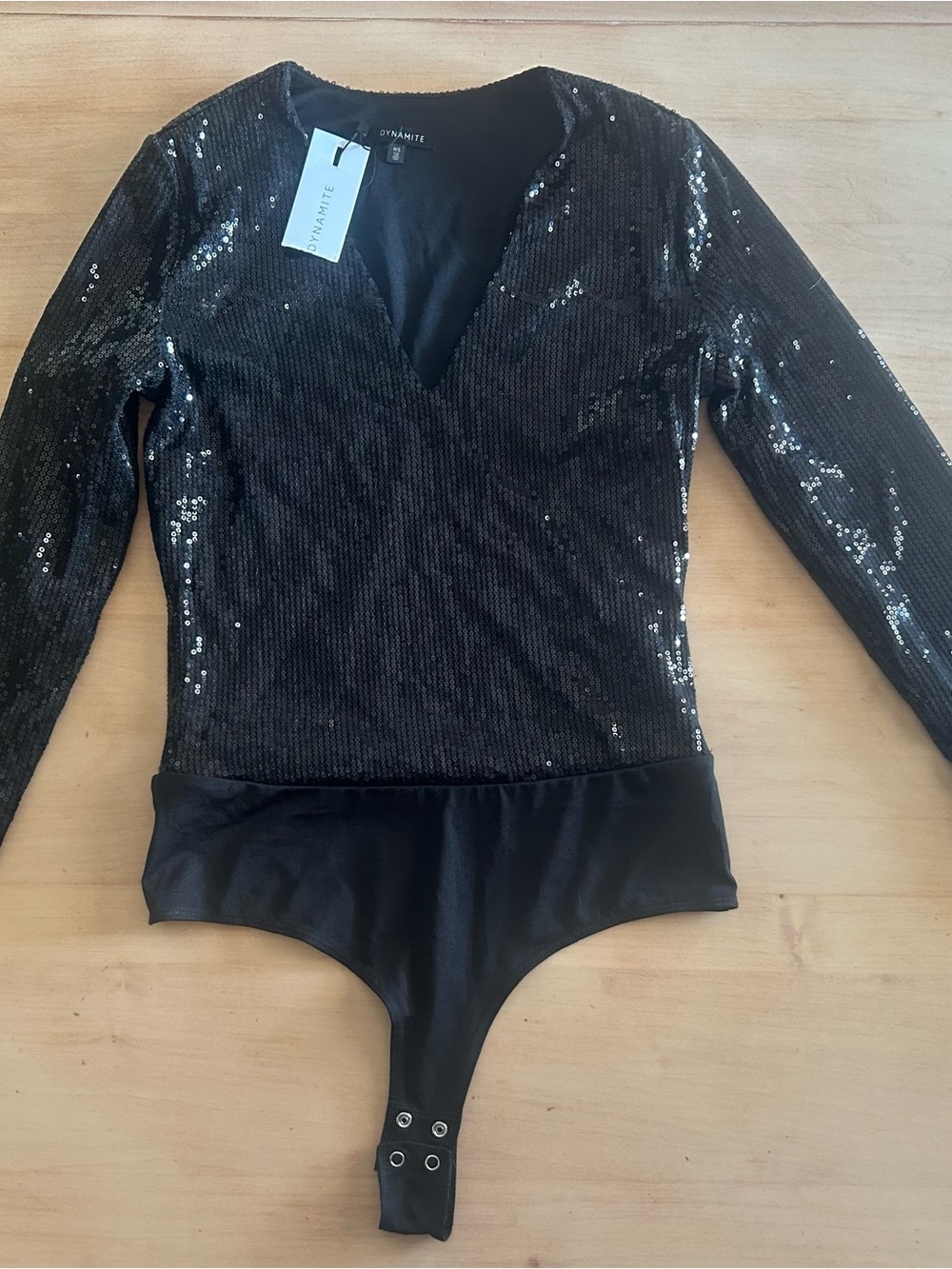 Dynamite Black Sequin V-Neck Bodysuit
